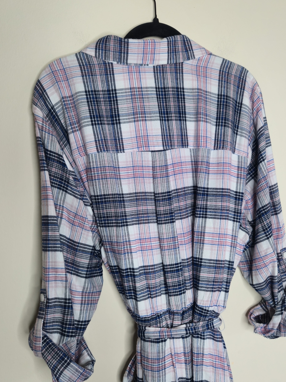 Lane Bryant Plaid Shirt Dress Size 20 Pink Blue Midi Button Front Tie Waist Plus - Picture 6 of 9